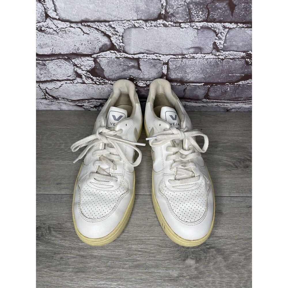 L27 Veja V-12 White Leather Beige Low Top Lace Up Sneakers Women’s Sz 9M US/40EU - Picture 11 of 16